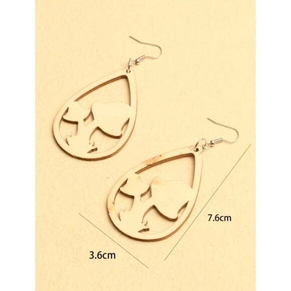 Wooden Mushroom Drop Dangle Earrings - Picture 5 of 6